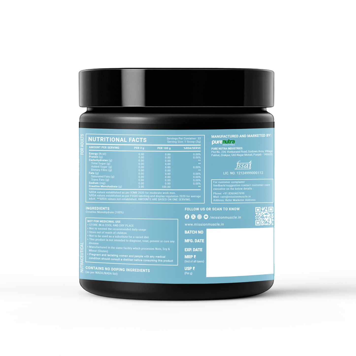 Mission Muscle Creatine Monohydrate - 100g (33 Servings)