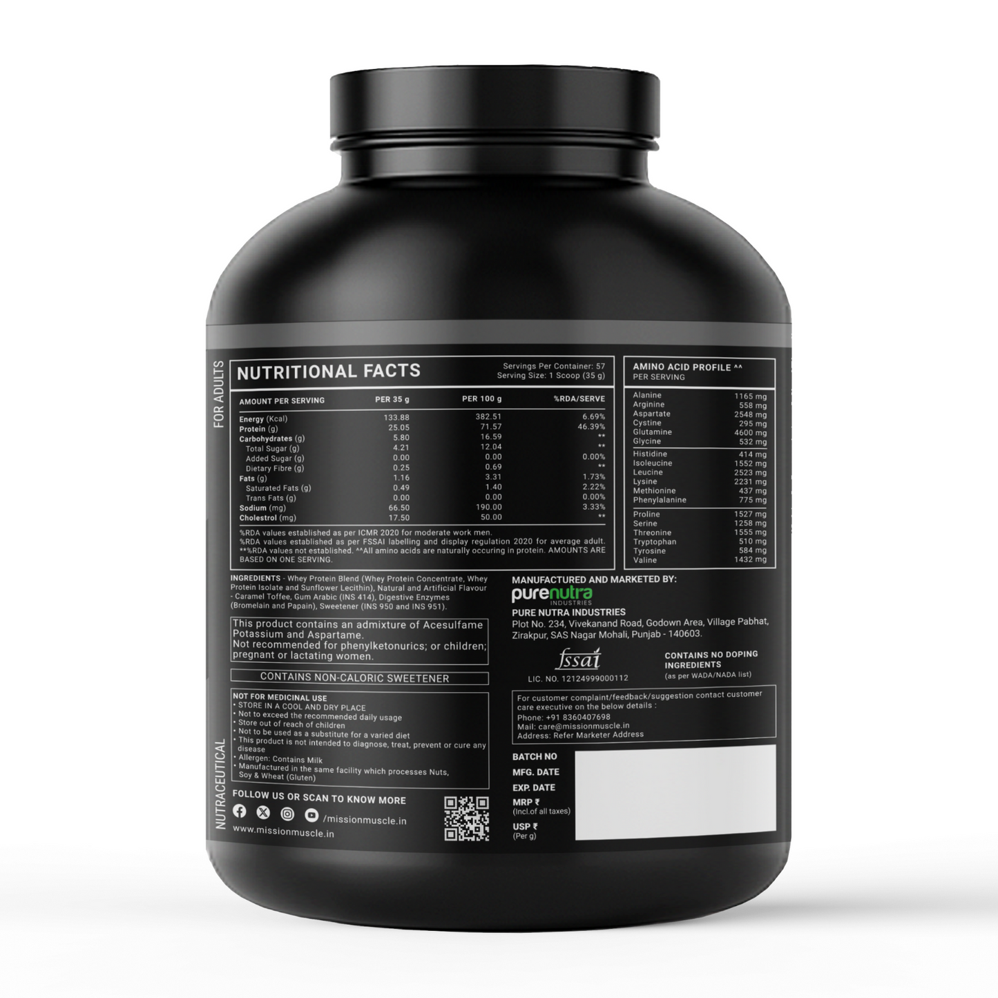 Mission Muscle Whey Protein | 2kg (4.4 lbs) | Caramel Toffee Flavour