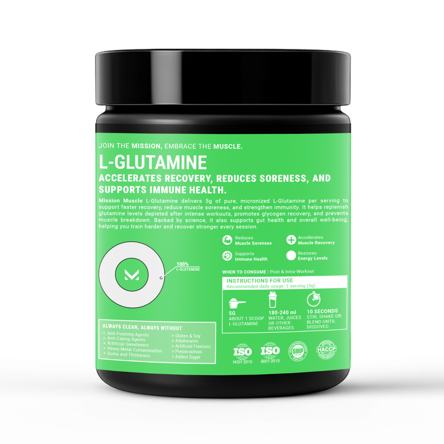 Mission Muscle L-Glutamine 250g (50 Servings)