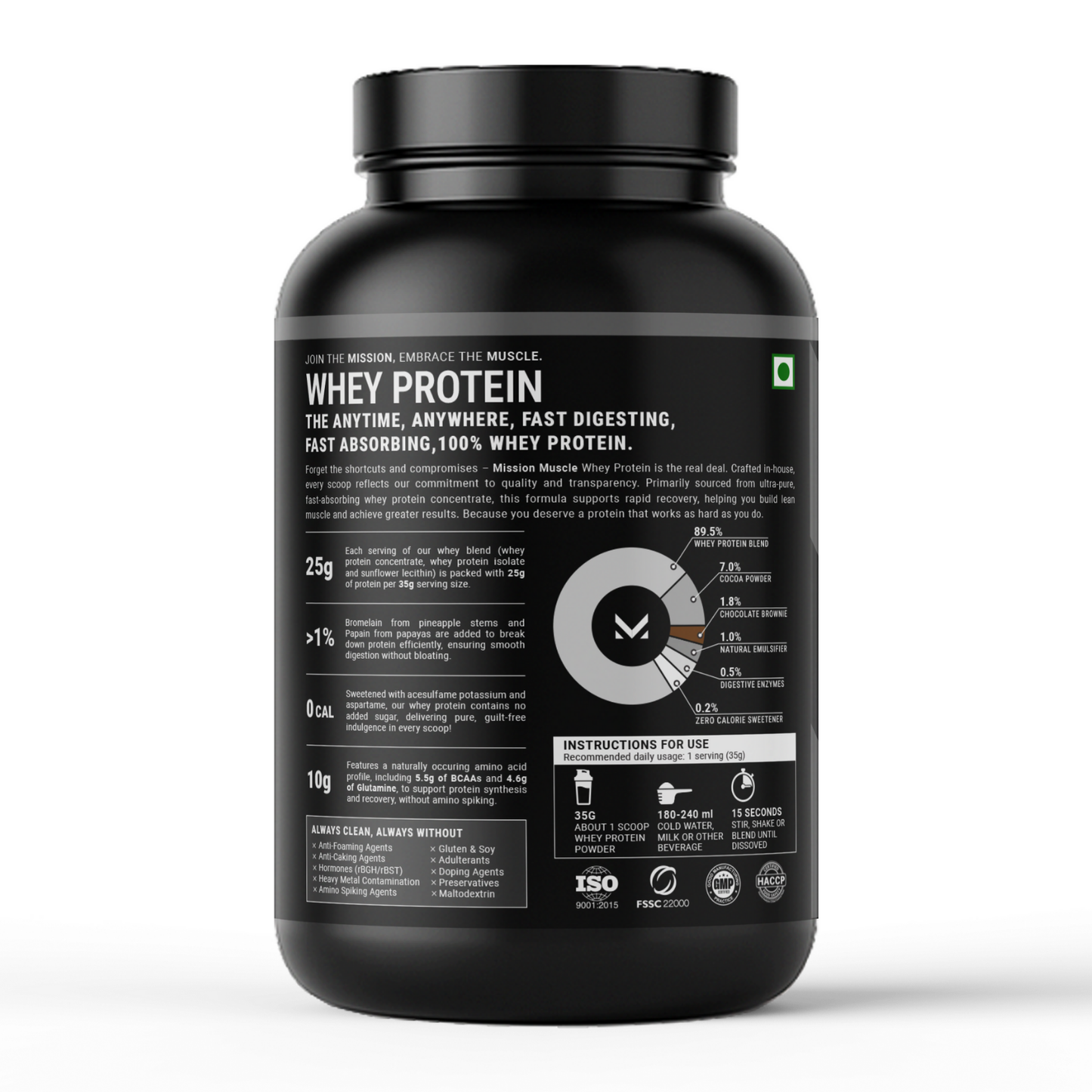 Mission Muscle Whey Protein | 1kg (2.2 lbs) | Chocolate Brownie Flavour
