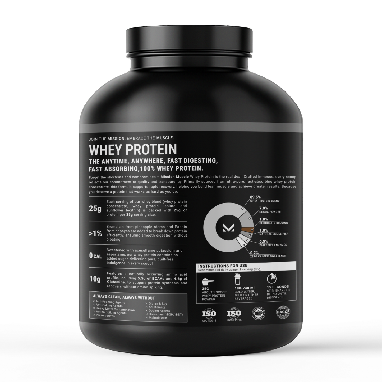 Mission Muscle Whey Protein | 2kg (4.4 lbs) | Chocolate Brownie Flavour