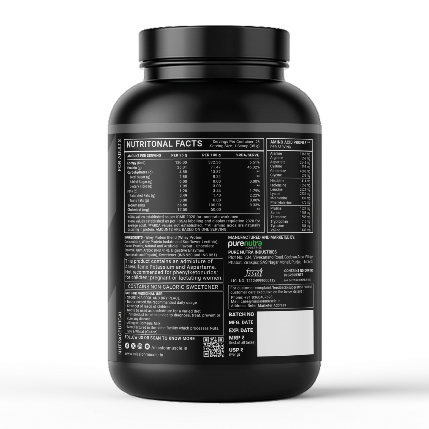 Mission Muscle Whey Protein | 1kg (2.2 lbs) | Chocolate Brownie Flavour