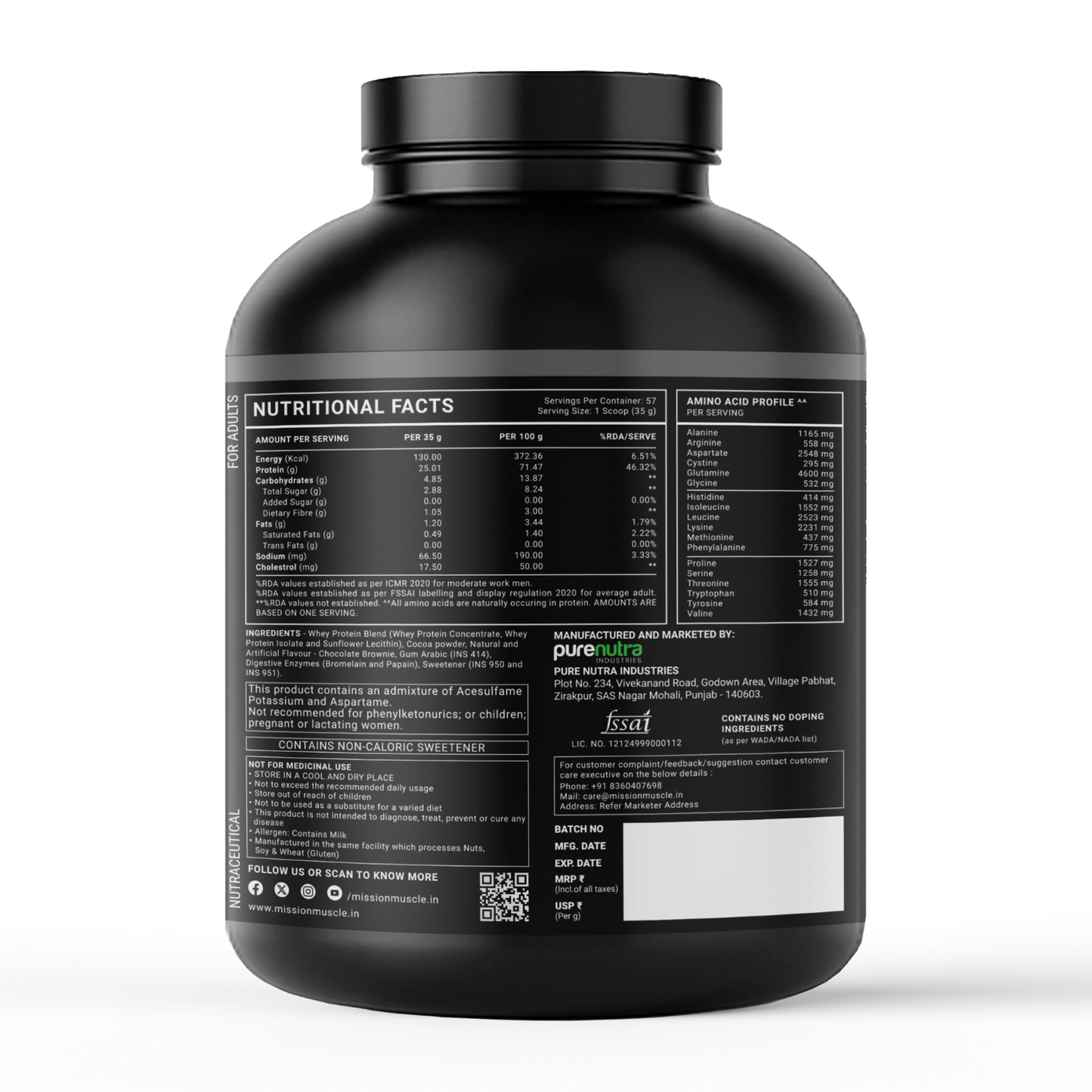 Mission Muscle Whey Protein | 2kg (4.4 lbs) | Chocolate Brownie Flavour