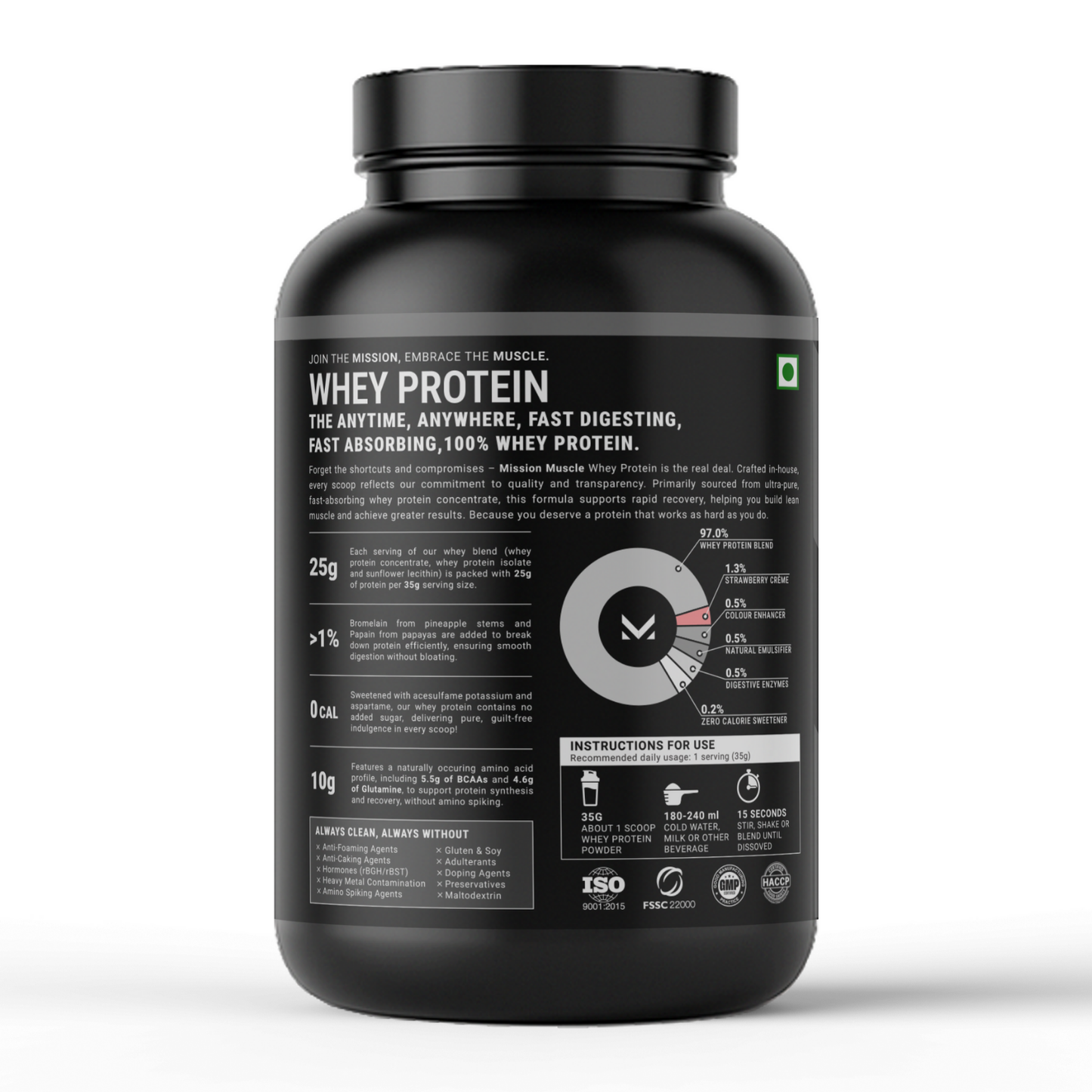 Mission Muscle Whey Protein | 1kg (2.2 lbs) | Strawberry Crème Flavour