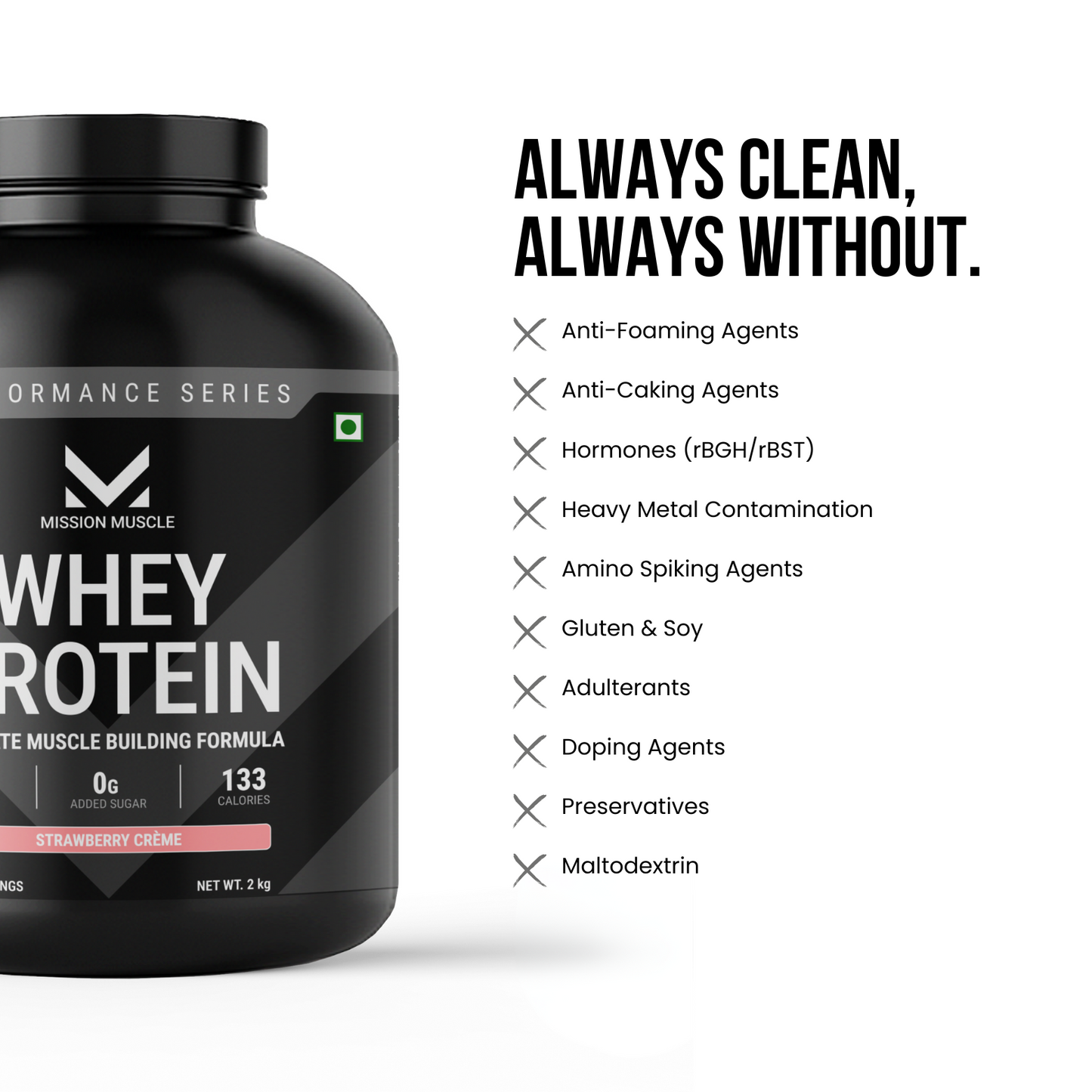 Mission Muscle Whey Protein | 2kg (4.4 lbs) | Strawberry Crème Flavour