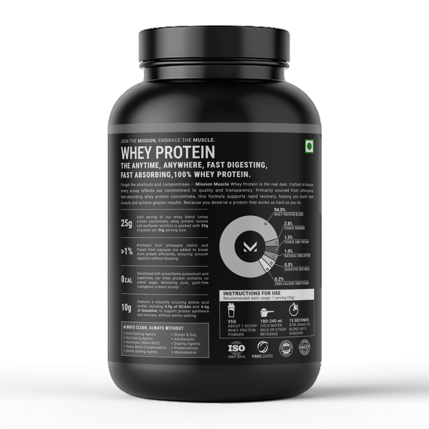 Mission Muscle Whey Protein | 1kg (2.2 lbs) | Cookies and Cream Flavour