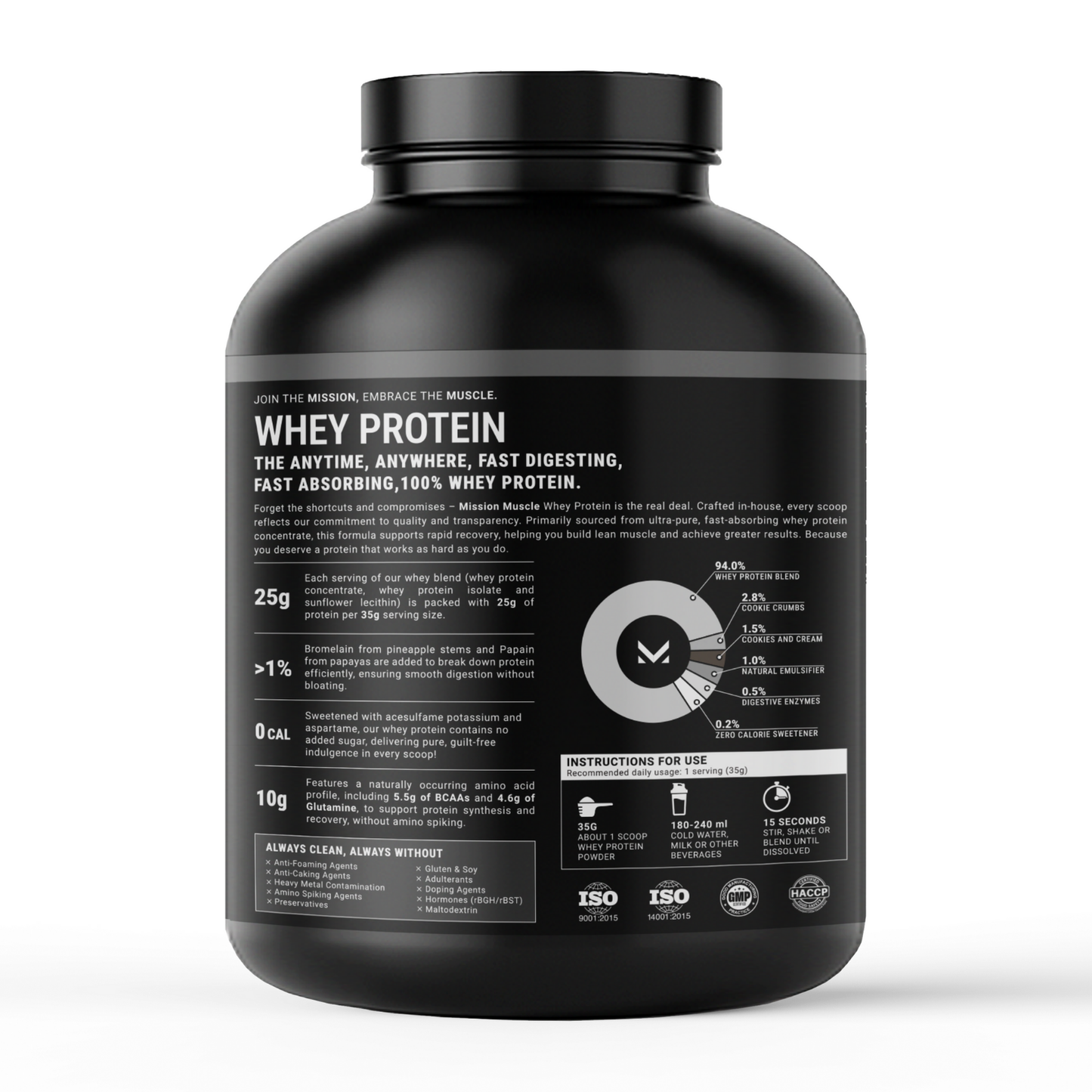 Mission Muscle Whey Protein | 2kg (4.4 lbs) | Cookies and Cream Flavour