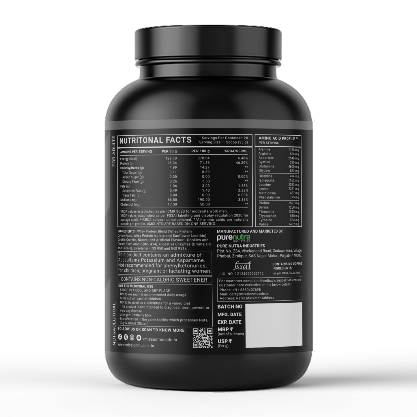Mission Muscle Whey Protein | 1kg (2.2 lbs) | Cookies and Cream Flavour